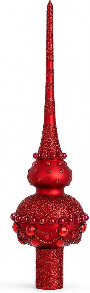 Dimensional Red Jewels Chandelier on Red Mouth Blown Glass Tree Topper