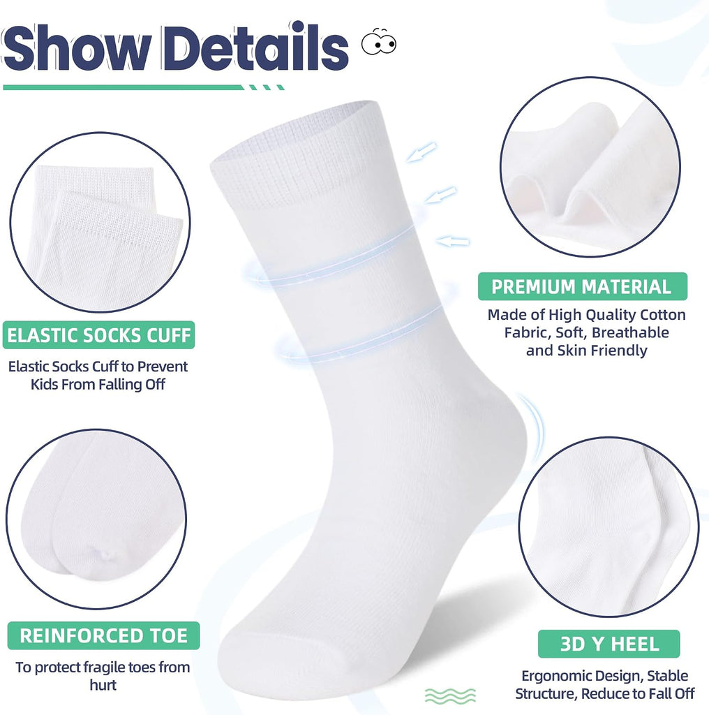 Unisex Little Kids Youth Boys Girls Socks Soft Cotton Dress School Uniform Seamless Black White Crew Sock 10 Pairs