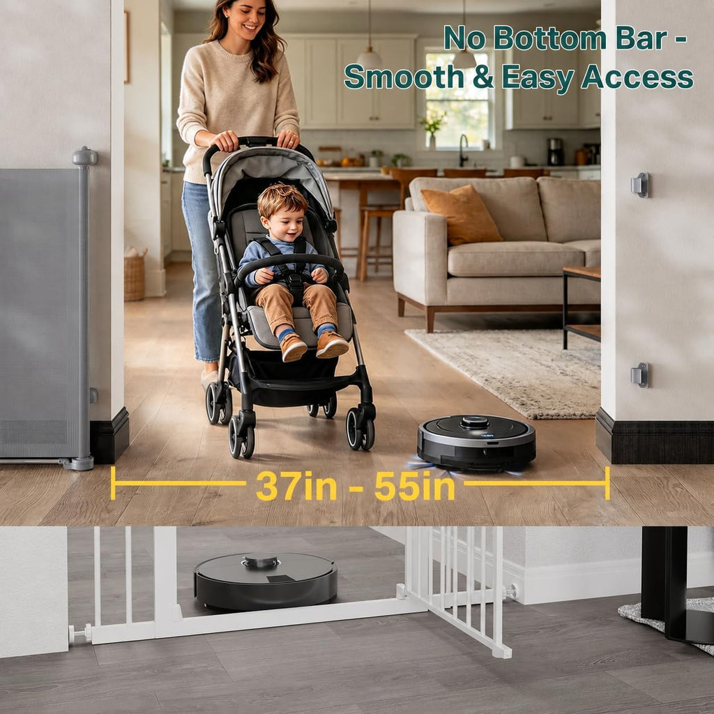 37-55" Retractable Baby Gates for Stairs & Doorways, Gray
