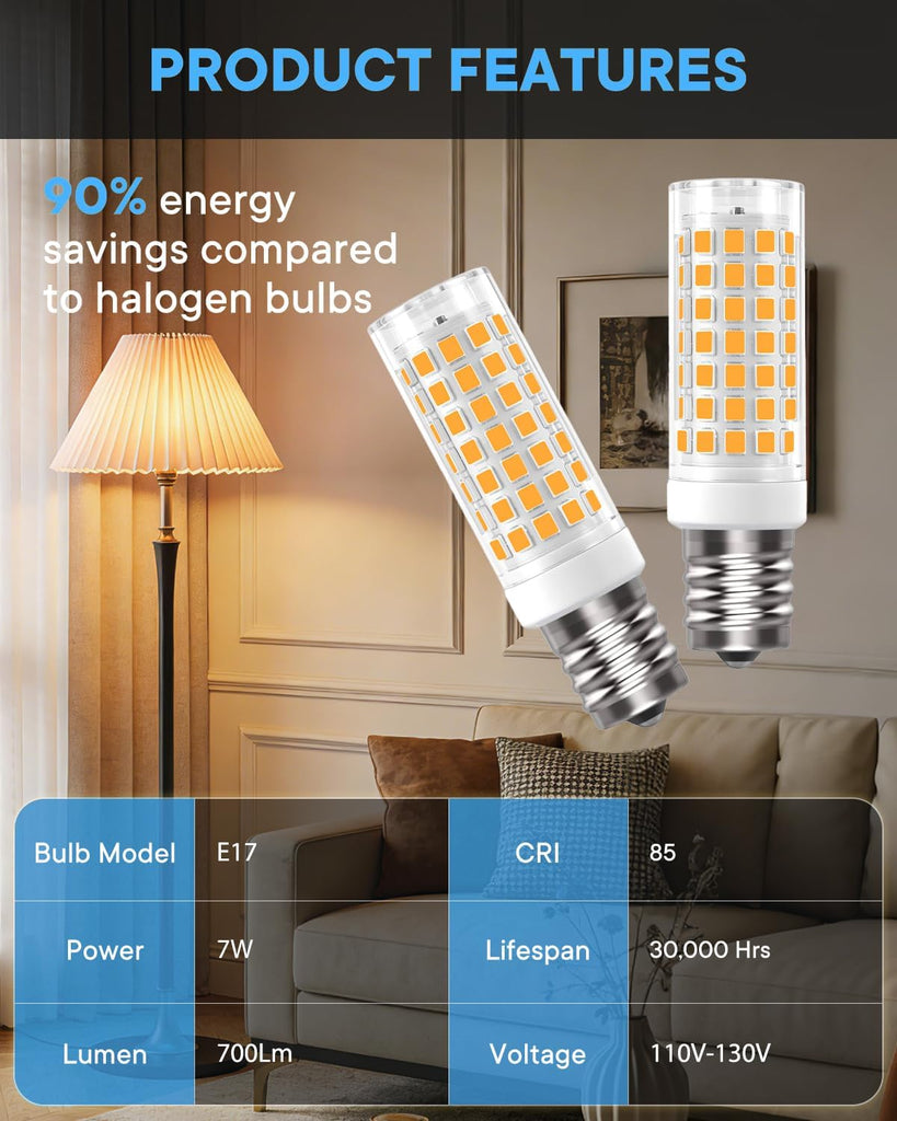 E17 LED Bulb 3 Pack Microwave Oven Appliance Light Bulb T7 E17 Intermediate Base for Over Cooker Lamp,Range Hood,7W