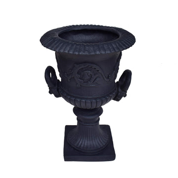 Great Deal Furniture Garden Urn Planter, Roman, Botanical, Black Lightweight Concrete