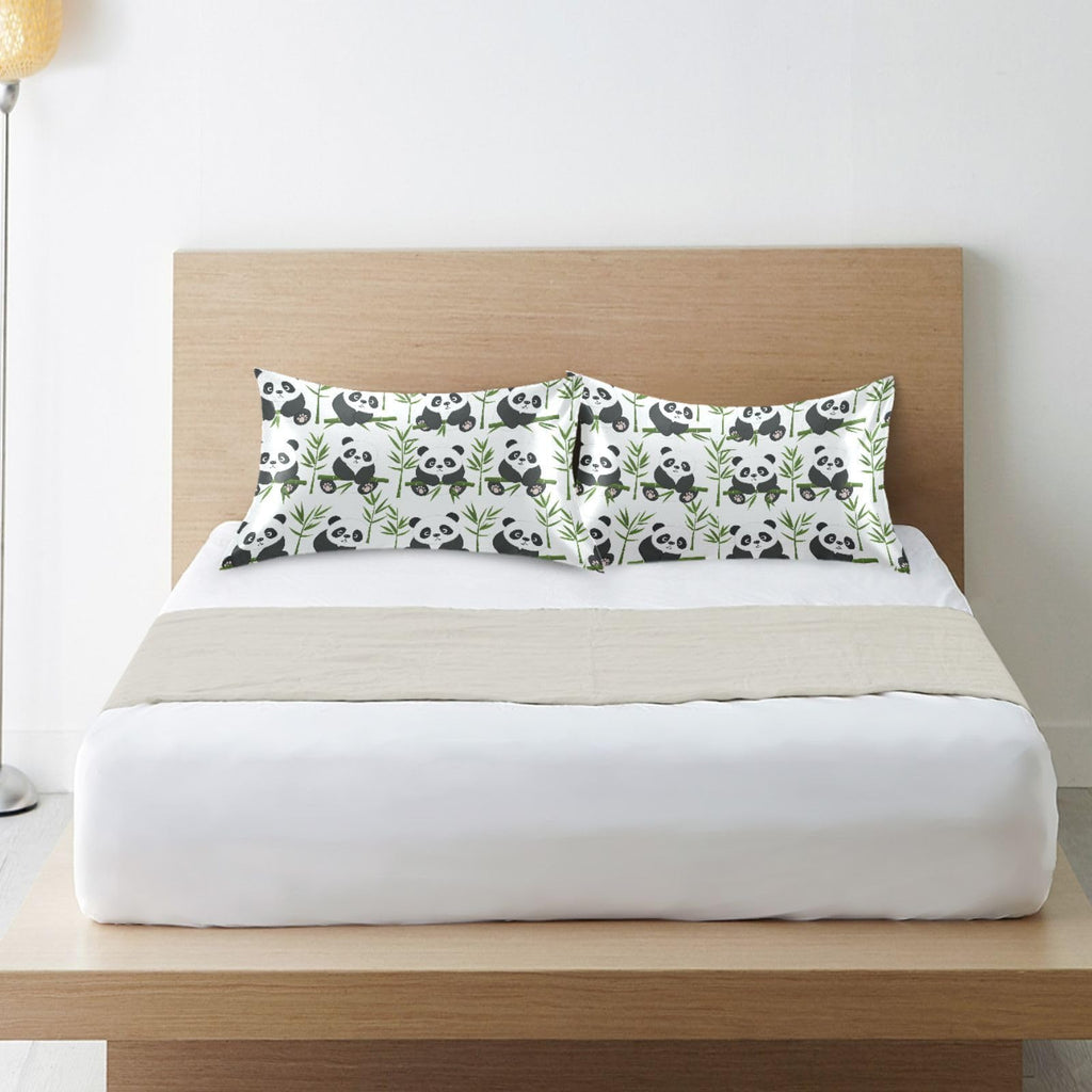 Cute Panda Bamboo Satin Pillowcase Soft Silky Pillow Cases Anti-Wrinkle with Envelop Closure King Size 40 x 20 Inches