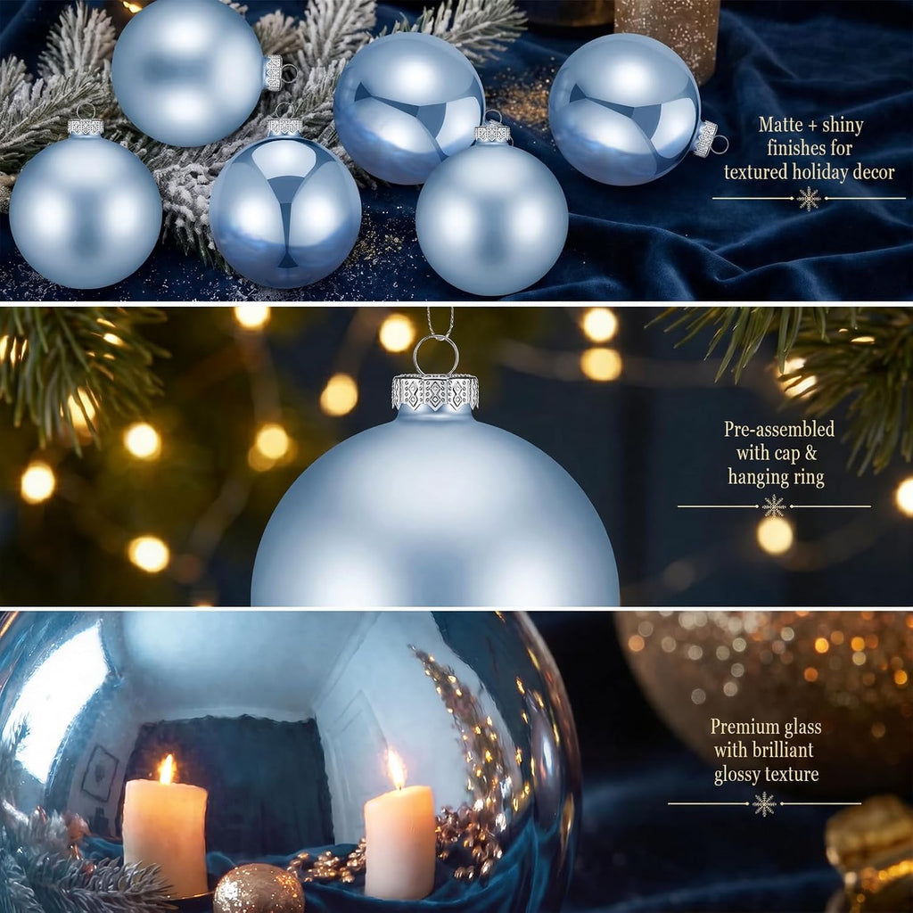 Inch Glass Christmas Ball Ornaments, Large Xmas Hanging Decorations, Matte and Shiny Round Baubles - Set of 6
