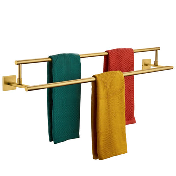 Bath Towel Bars 36-Inch Double Towel Rails Overlength Bathroom Racks for Cabinet Kitchen Brushed Gold Stainless Steel
