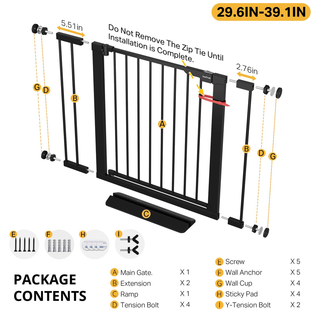 29.6-39.1 in Wide Baby Gate for Stairs and Doorways, Black
