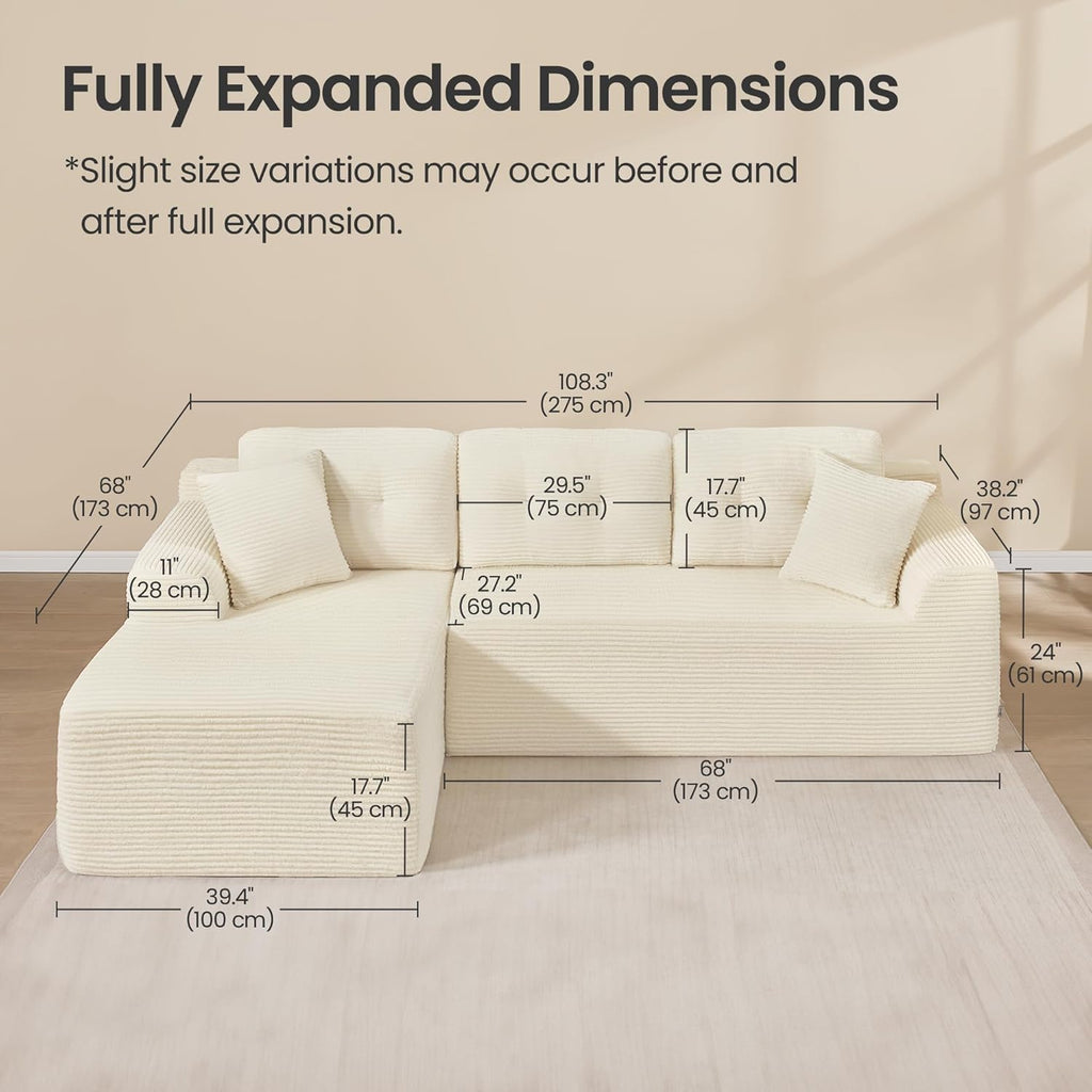 Boneless Couch, Modern Cloud Couch with Deep Seat, Corduroy Sofa for Living Room, Bedroom