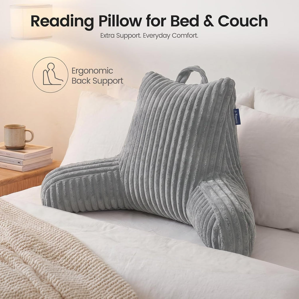 Reading Pillow for Sitting up in Bed, Adjustable Memory Foam Bed Rest Pillow, Wide-wale Plush Cover Machine Washable