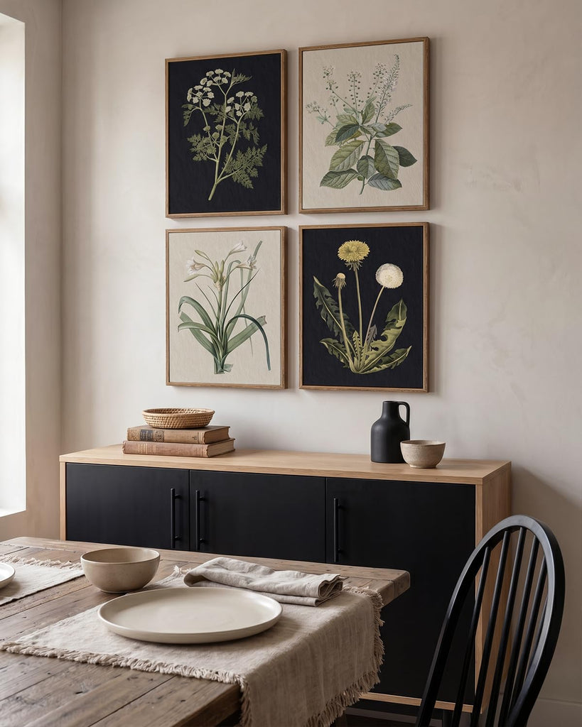 Framed Botanical Wall Art, 4 Piece Vintage Flower Prints