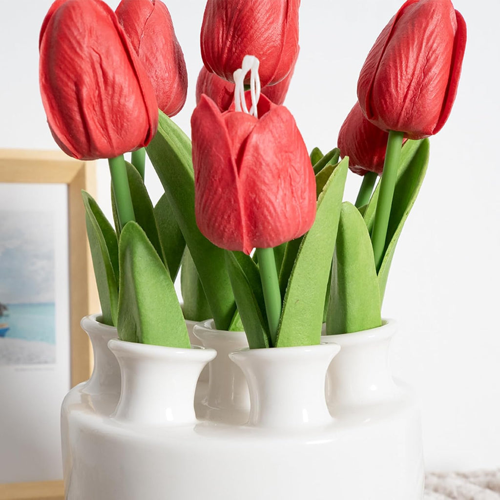 Large Ceramic Vase Modern Cylinder Design with 7 Flower Openings, Perfect Centerpiece