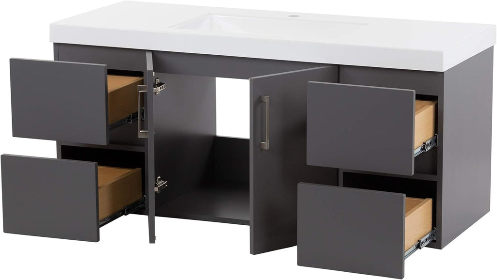 Spring Mill Cabinets Innes 48 Inch Floating Bathroom Vanity with White Single Sink Top, 2-Door Cabinet