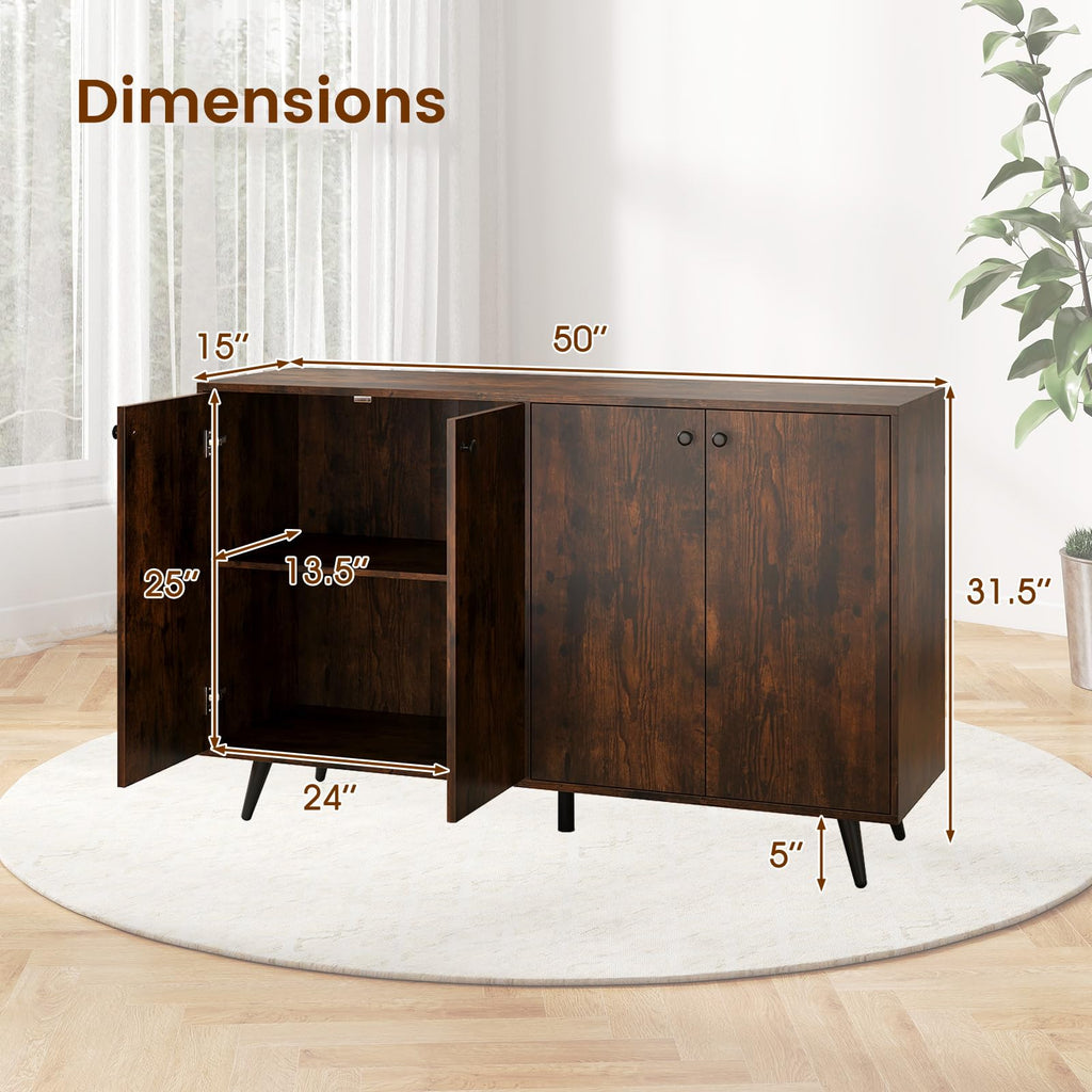 Sideboard Buffet Cabinet, 50'' Accent Kitchen Storage Cabinet with 4-Door & 5-Position Adjustable Shelves, Modern