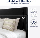 Queen Platform Bed Frame with Velvet Upholstered Headboard and Wooden Slats Support