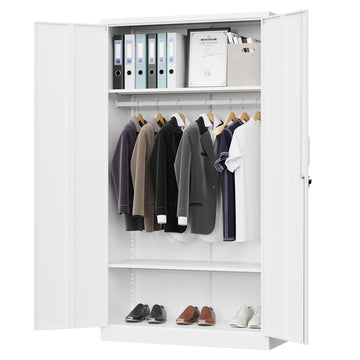 Metal Wardrobe Cabinets with Lock, Clothing Locker 72" X 36" X 18" Storage Cabinets Room, Fire Department, School