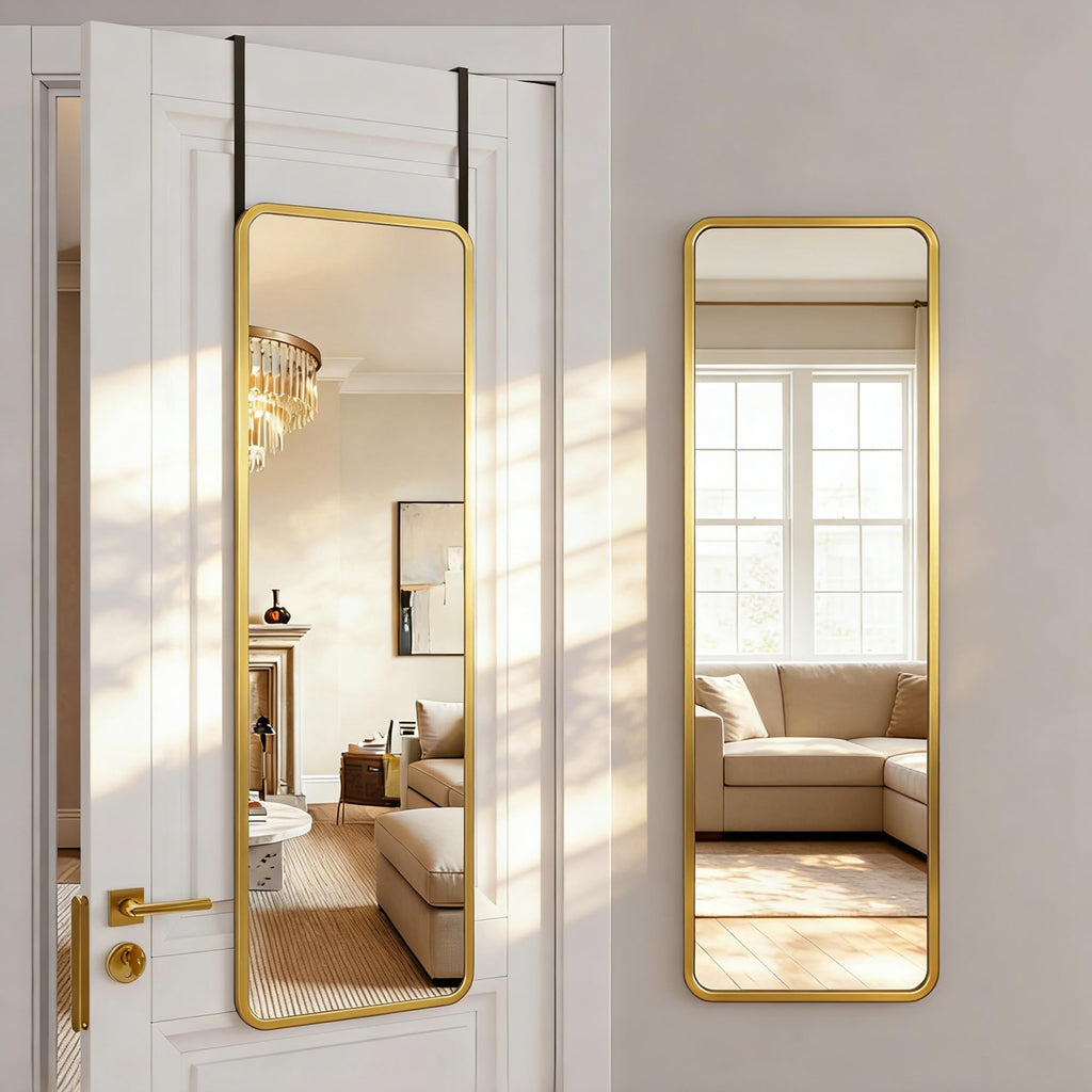 48" x 14" Full Length Over-the-Door Mirror, Hanging Mirror, Gold