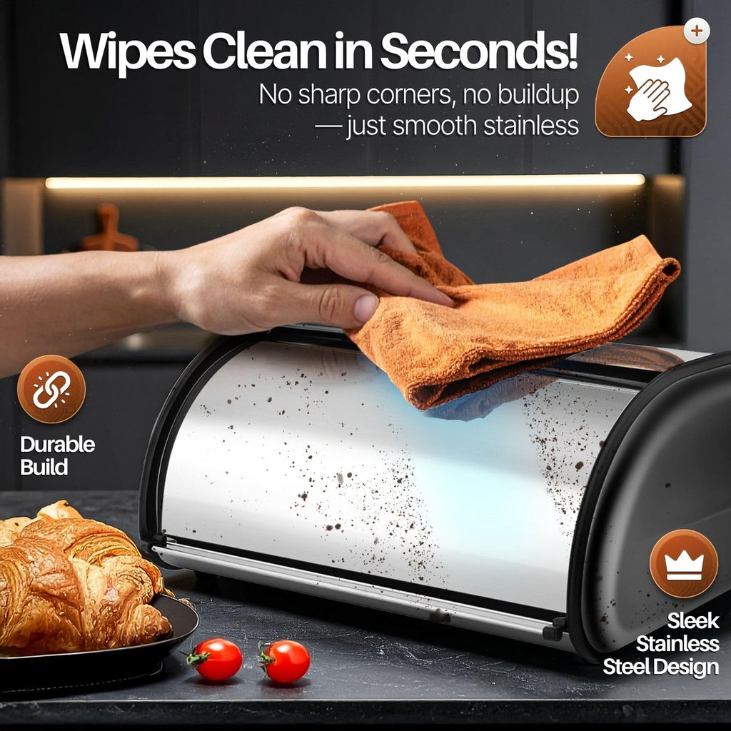Stainless Steel, 13-Inch Bread Bin for Countertop