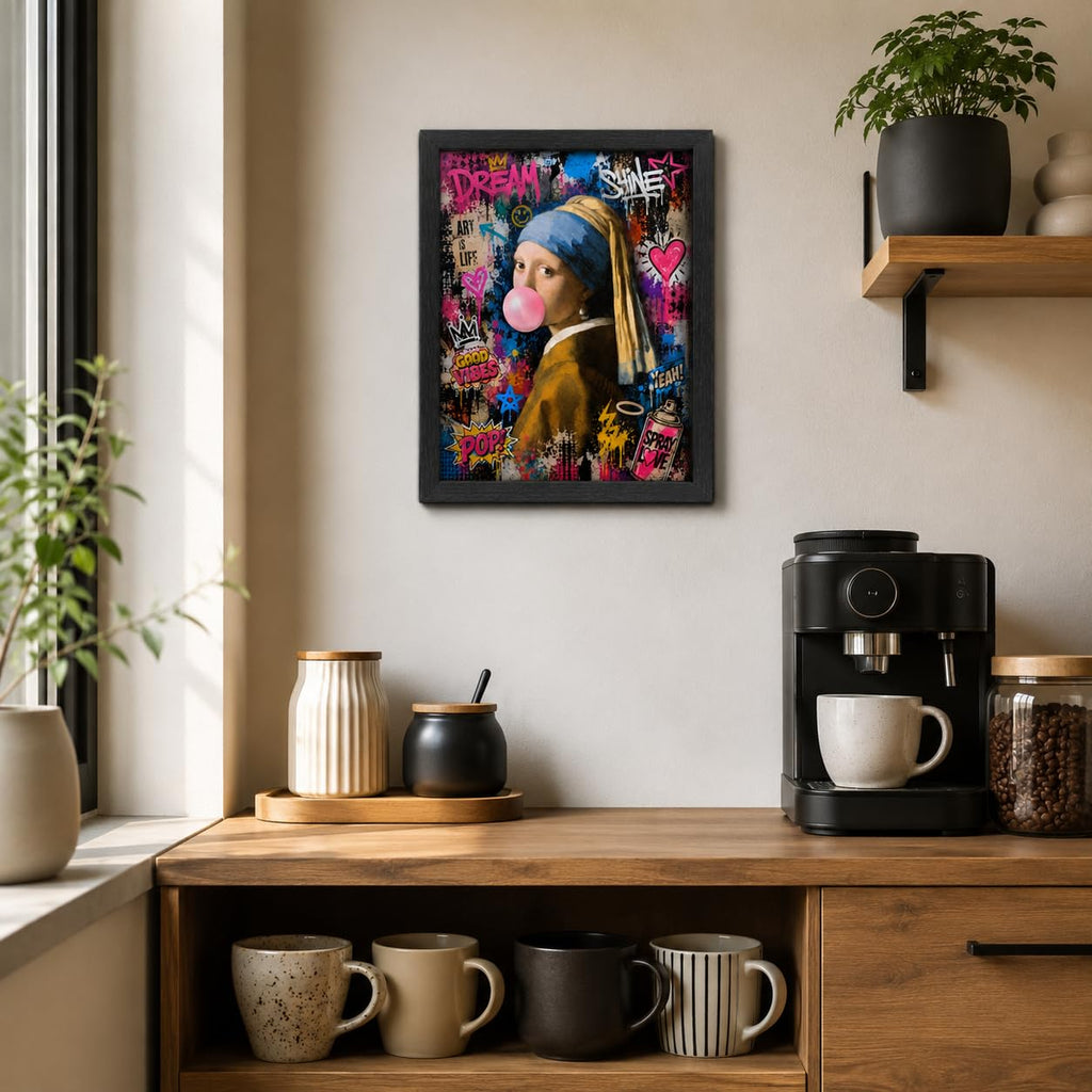 Girl with Pearl Earring Pop Art Canvas Wall Art Framed Graffiti 12x16 Inch