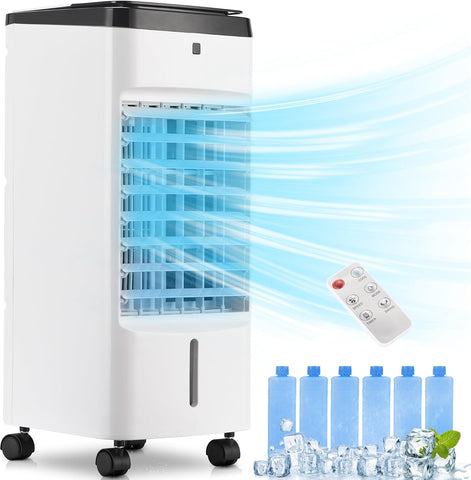 Portable Air Conditioners, 3 IN 1 Evaporative Air Cooler with Detachable Water Tank, 6 Ice Packs, 12H Timer