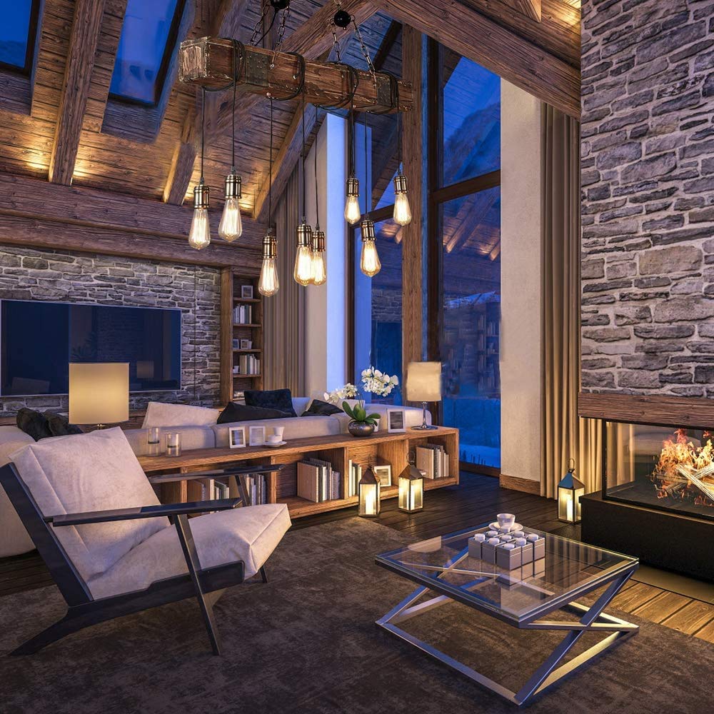 8-Lights Rustic Farmhouse Wood Beam Chandeliers
