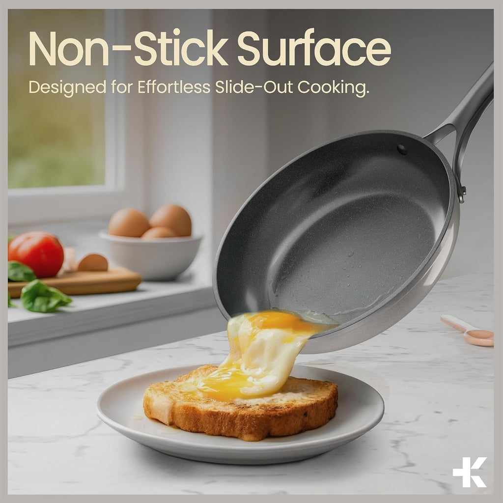 Bakken 12-Piece Ceramic Cookware Set, Nonstick Pots and Pans Set, Non-Toxic PTFE & PFAS-Free Cookware with Silicone