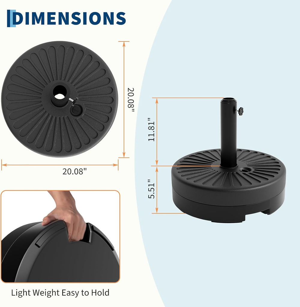 Patio Umbrella Stand, 20" 330LB Capacity Outdoor Umbrella Base with Adjustable Steel Pole Adapters Fits 1.5" to 2.1"