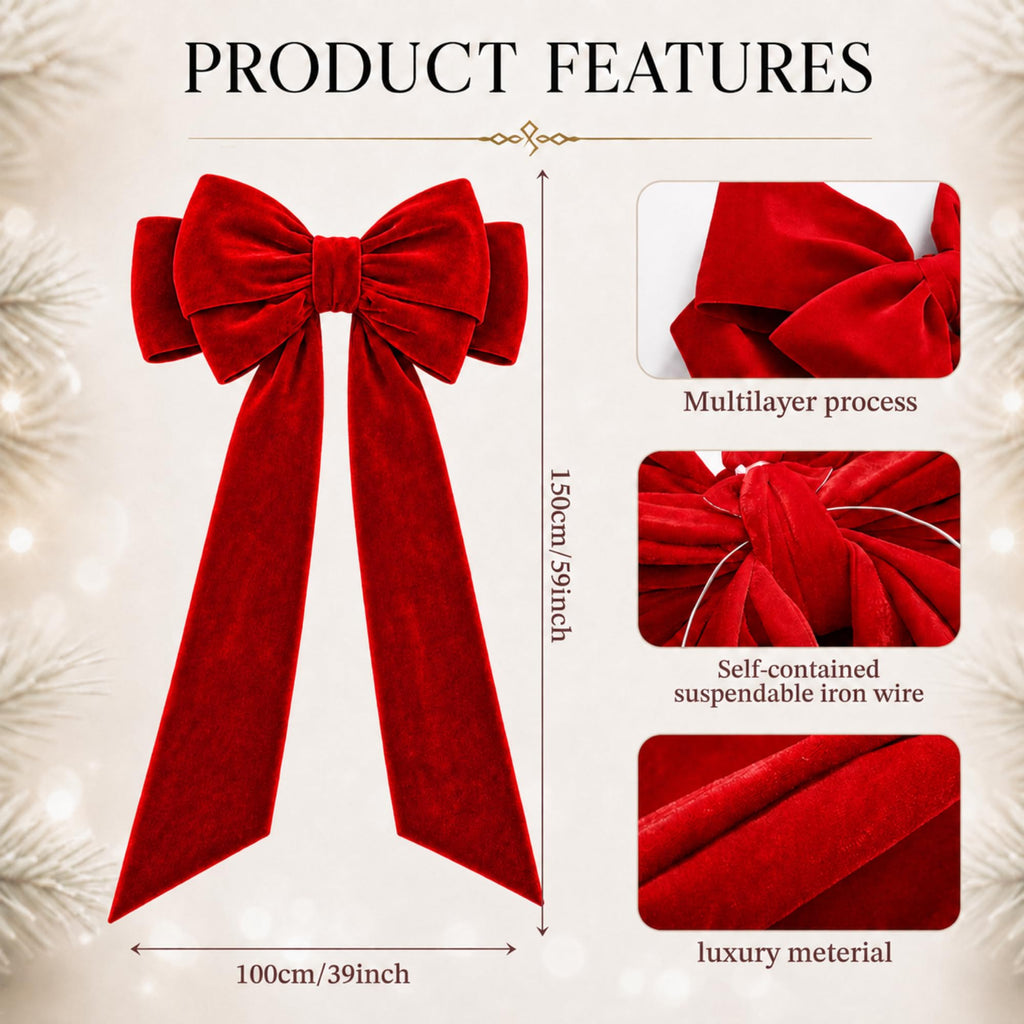 39 x 59 Inch Giant Velvet Christmas Tree Topper Bow, Red