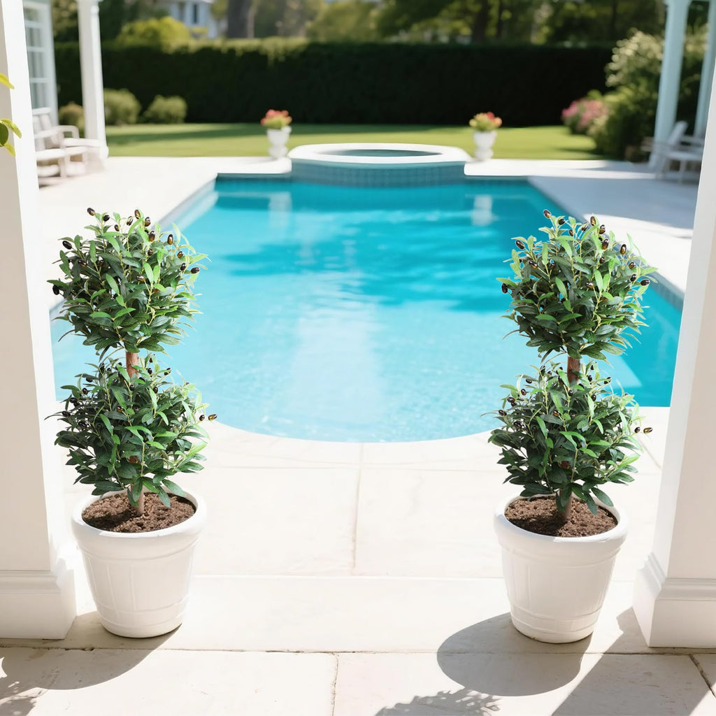 Artificial Olive Double Ball Topiary Trees, 3FT Faux Olive Topiary Tree 2 Packs, 35 Inch Fake Potted Plants for