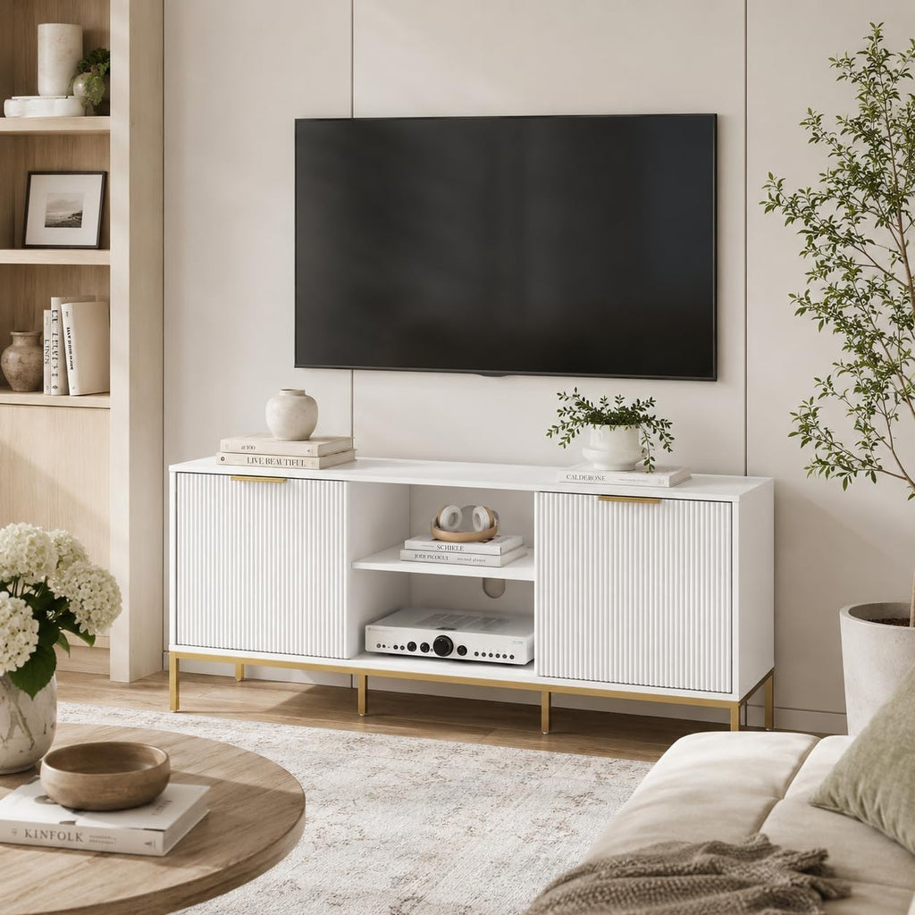 47'' White Gold TV Stand with Storage Shelf for TVs up to 65''