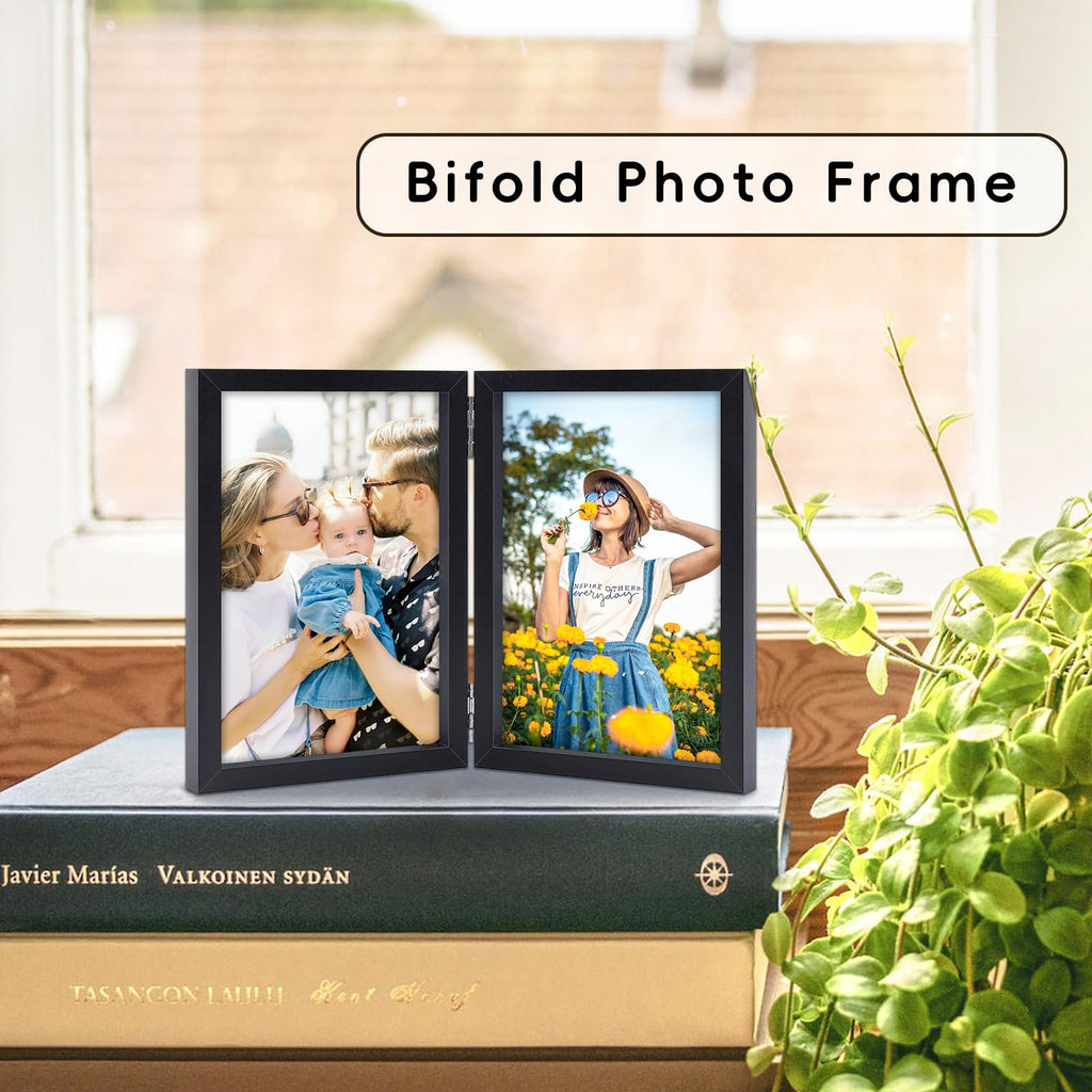 8x10 Picture Frames Double Black Photo Frame Folding Vertical Stand Display Side by Side