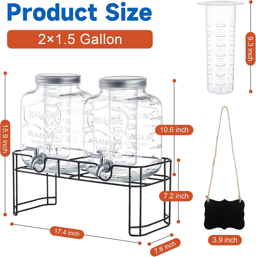 1.5 Gallon for Parties, 2PACK Beverage Dispenser with Stand, Ice Cylinder and Stainless Steel Spigot 100% Leakproof