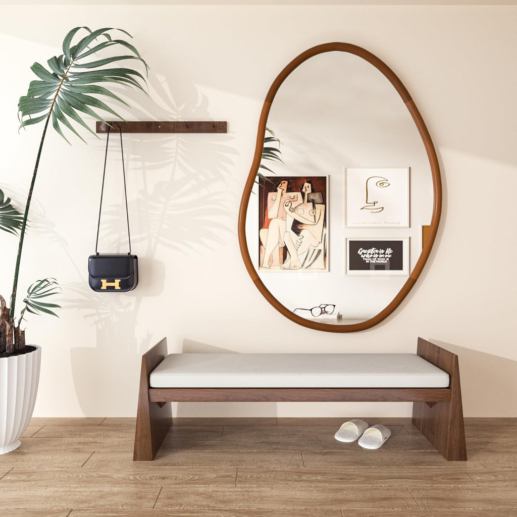 Irregular Wall Mirror Asymmetrical: Abstract Wood Frame 43x30 inch