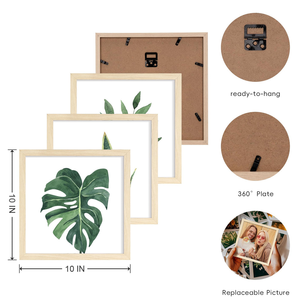 Framed Bathroom Wall Art Decor, 10"x10" Botanical Artwork Beige