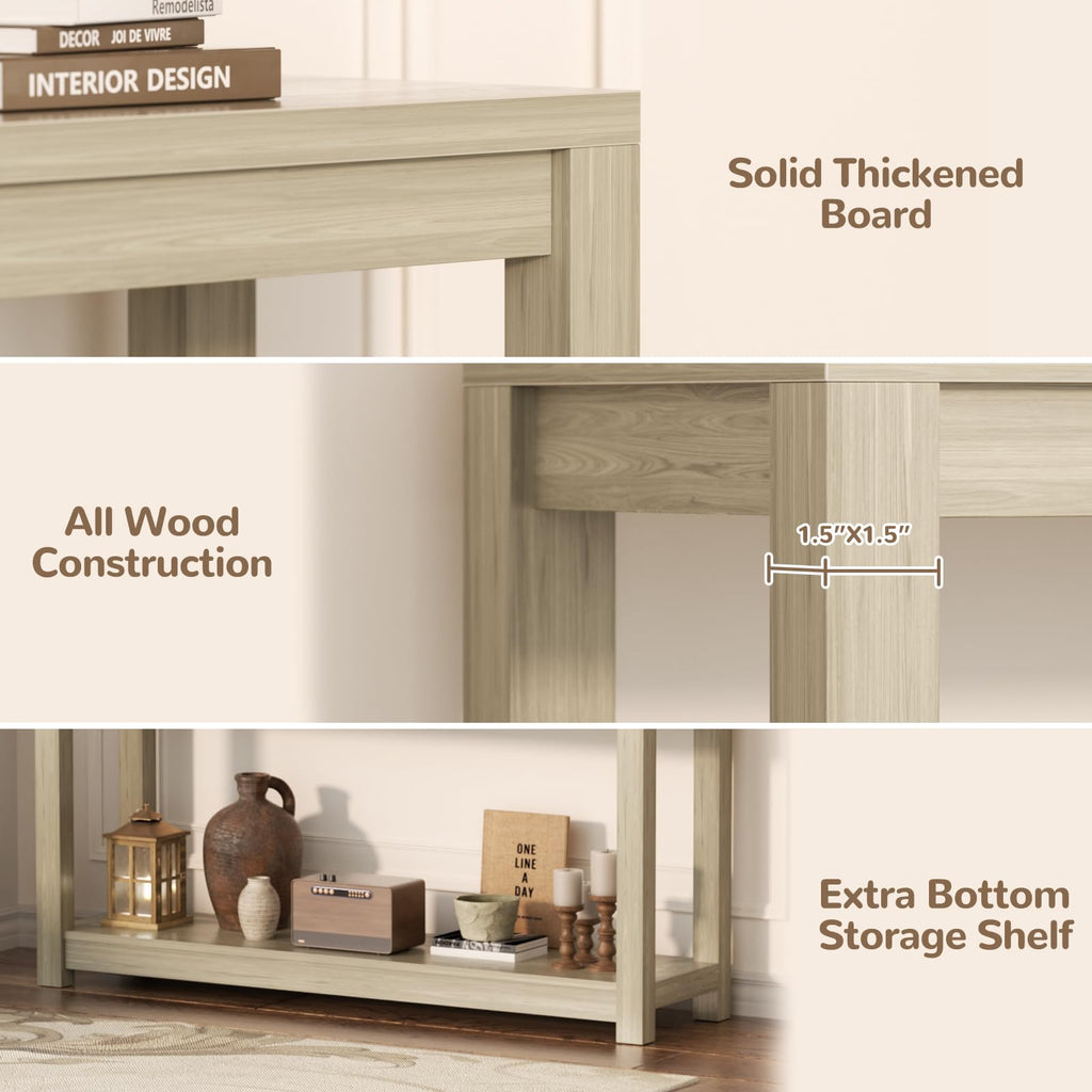 47" Farmhouse Wood Entryway Table Narrow Console Table with Storage Behind Couch Sofa Table with Shelves Entry Way