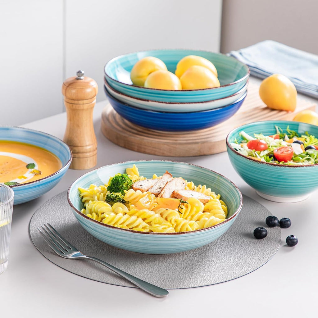 Bonita Stoneware Dinnerware Sets 24 Pieces Service for 6, Hand-Painted Spiral Dishes Set