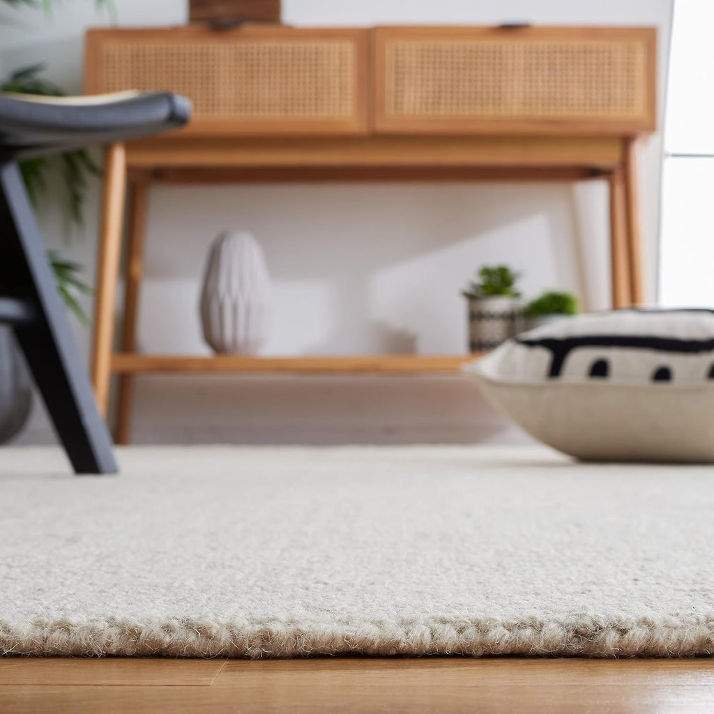 Area Rug 8x10 - Micro-Loop - Large - Light Grey & Ivory, Handmade Wool