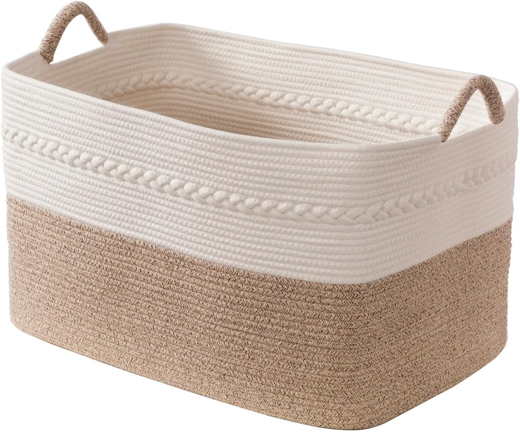 Extra large laundry basket woven from natural cotton rope with handles storage blankets for living rome big