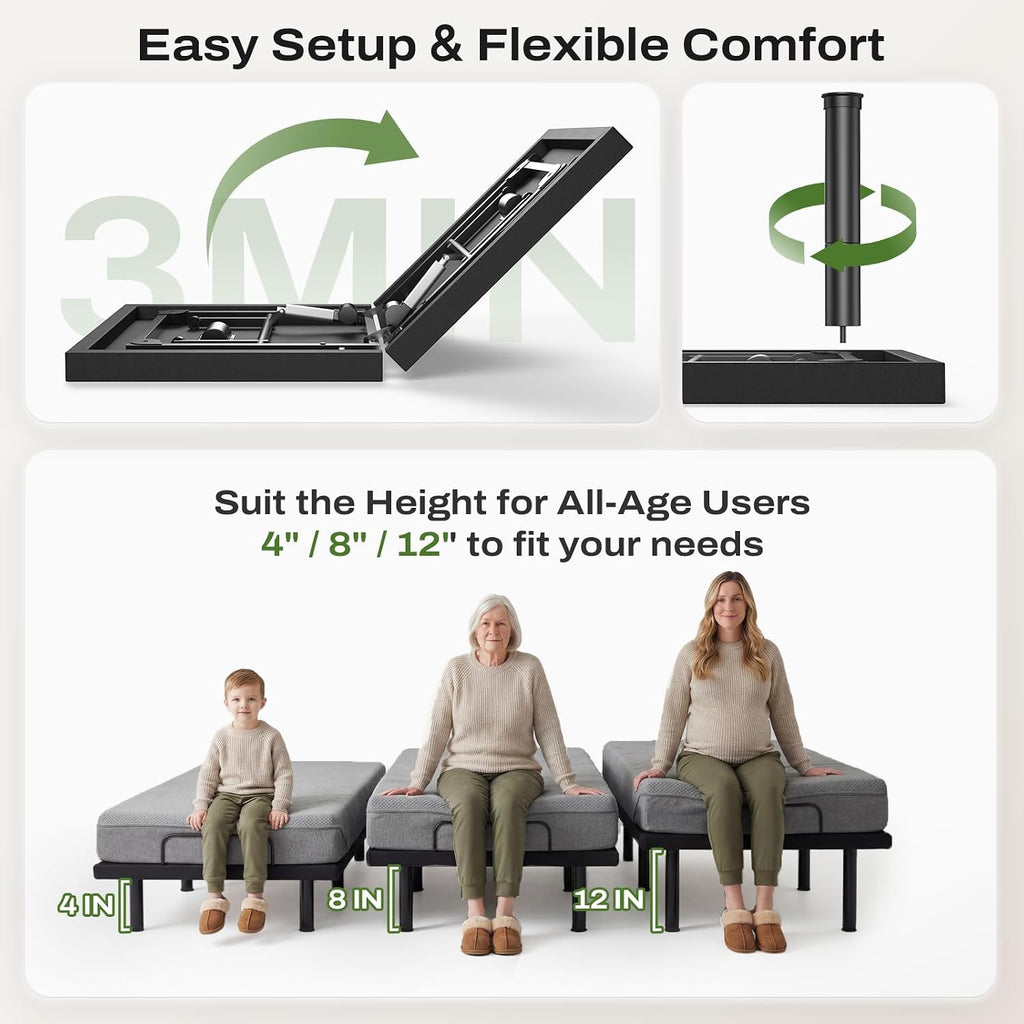 Split King Adjustable Bed Frame with Massage and Head & Foot Incline