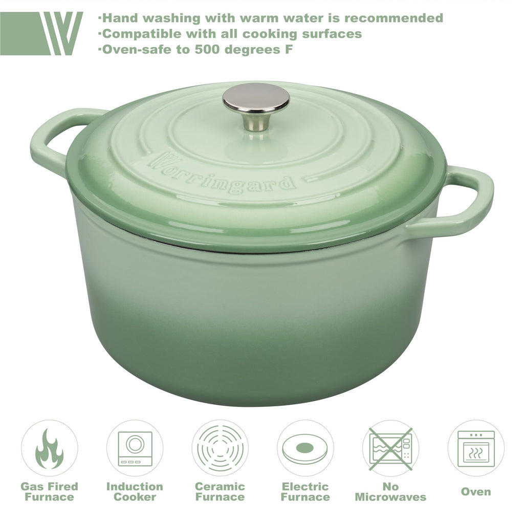 Enameled Cast Iron Dutch Oven Pot with Lid, for Sourdough Bread Baking, Round Dutch Ovens, 4.5 Quart, Green