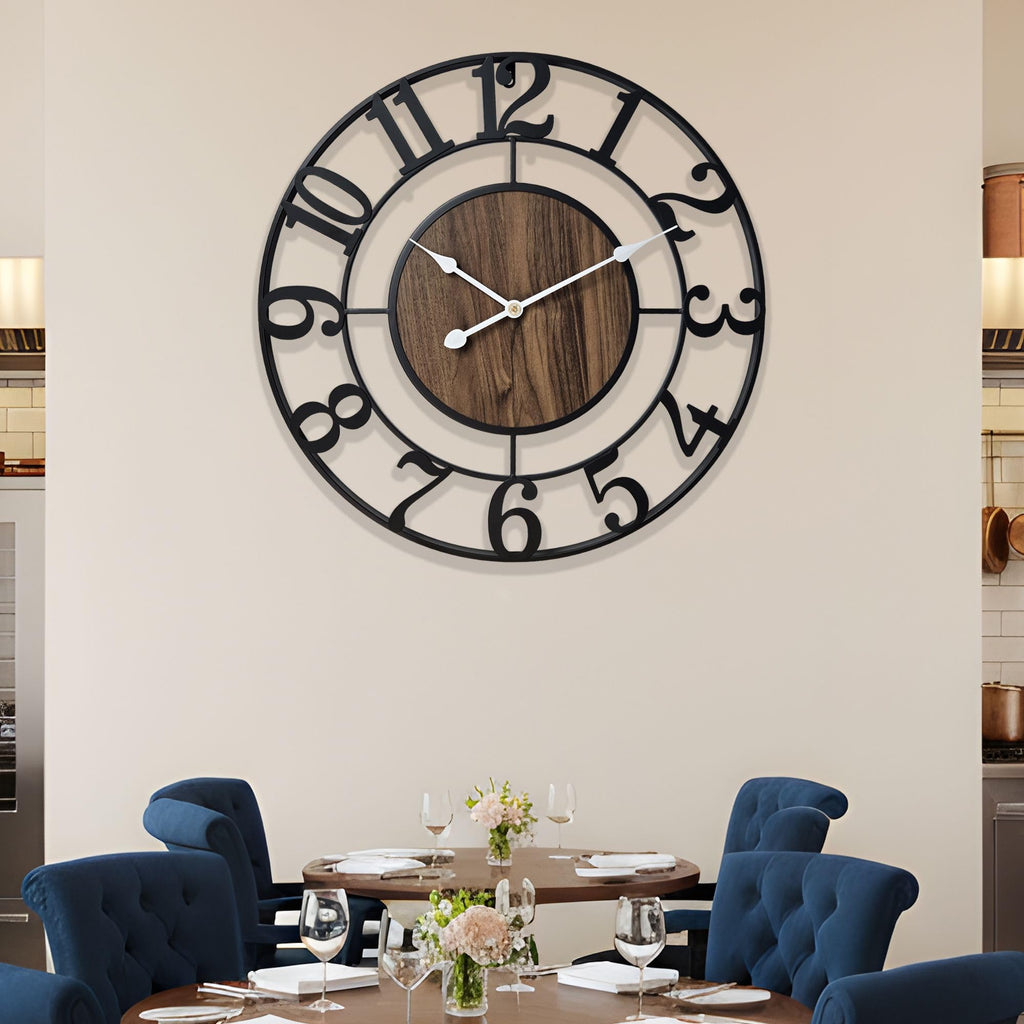Large Metal Wall Clock, 30 Inch Retro Decorative Silent, Non Ticking, Battery Operated Modern Big Wood Wall Clock