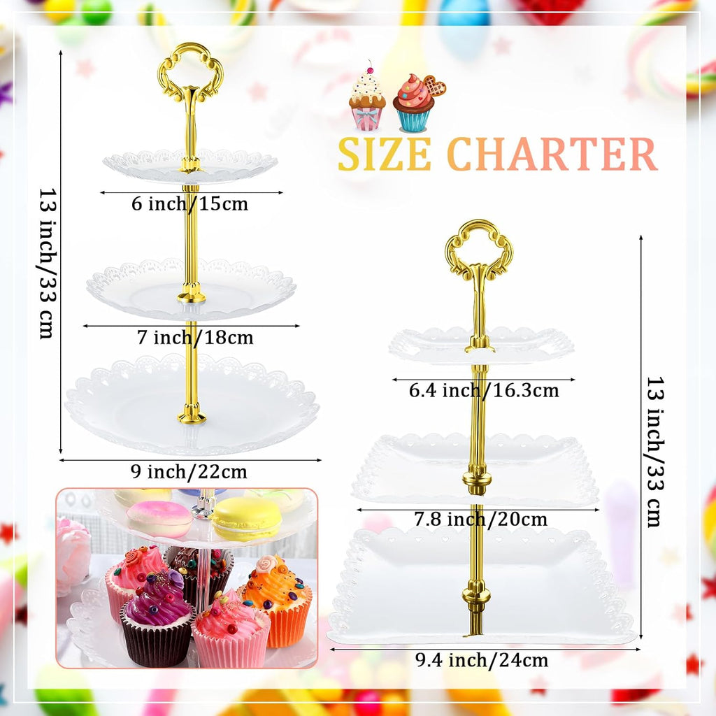 Tier Serving Tray, 3 Tiered Dessert Stand, White - Set of 3