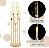 4 Set 5 Arm Gold Candelabra Centerpieces for Table, 35'' Tall Wedding Metal Candlestick Floor Holder Acrylic Clear