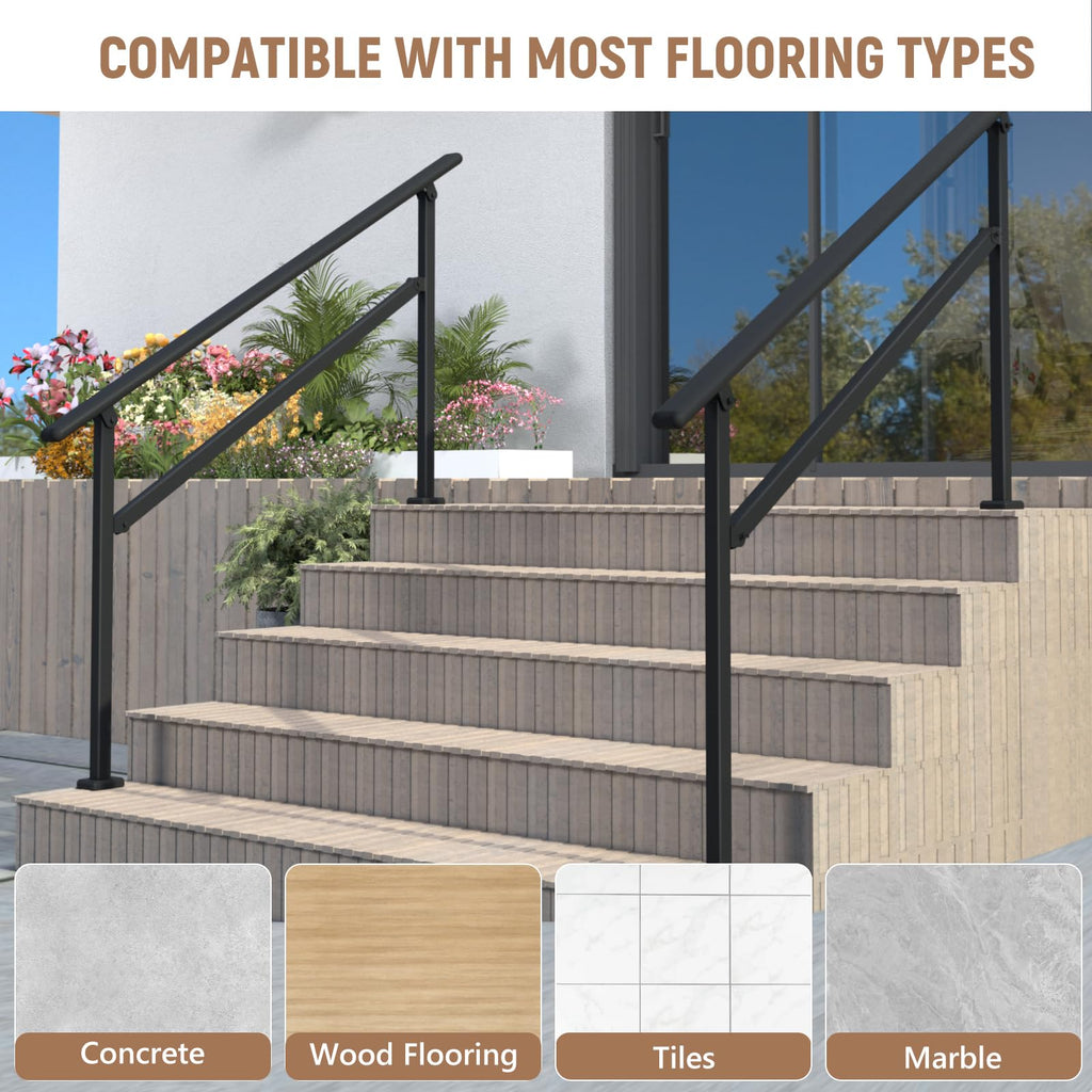 Hand Rails for Outdoor Steps, 4-5 Step Railing for Stairs, Adjustable Porch Railing, Hand Rails for Seniors, Outdoor Deck