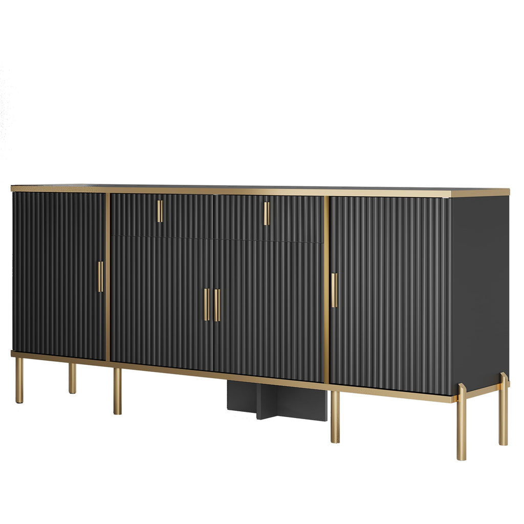 60" Fluted Buffet Cabinet with Storage, Modern Buffets & Sideboard with 2 Drawers, 4 Doors and Adjustable Shelves