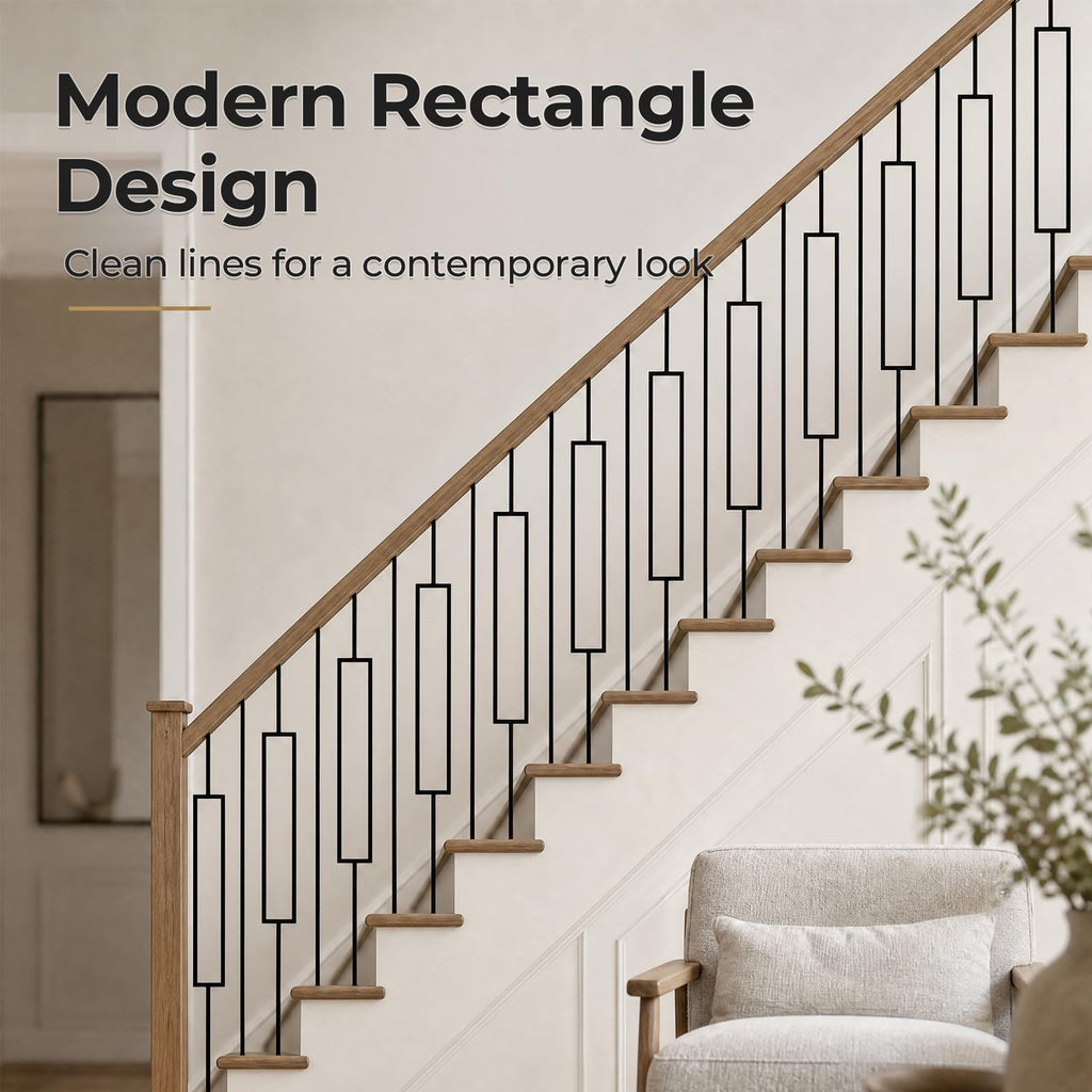 16 Pack Wrought Iron Balusters, 44 Inch Square Hollow Stair Spindles