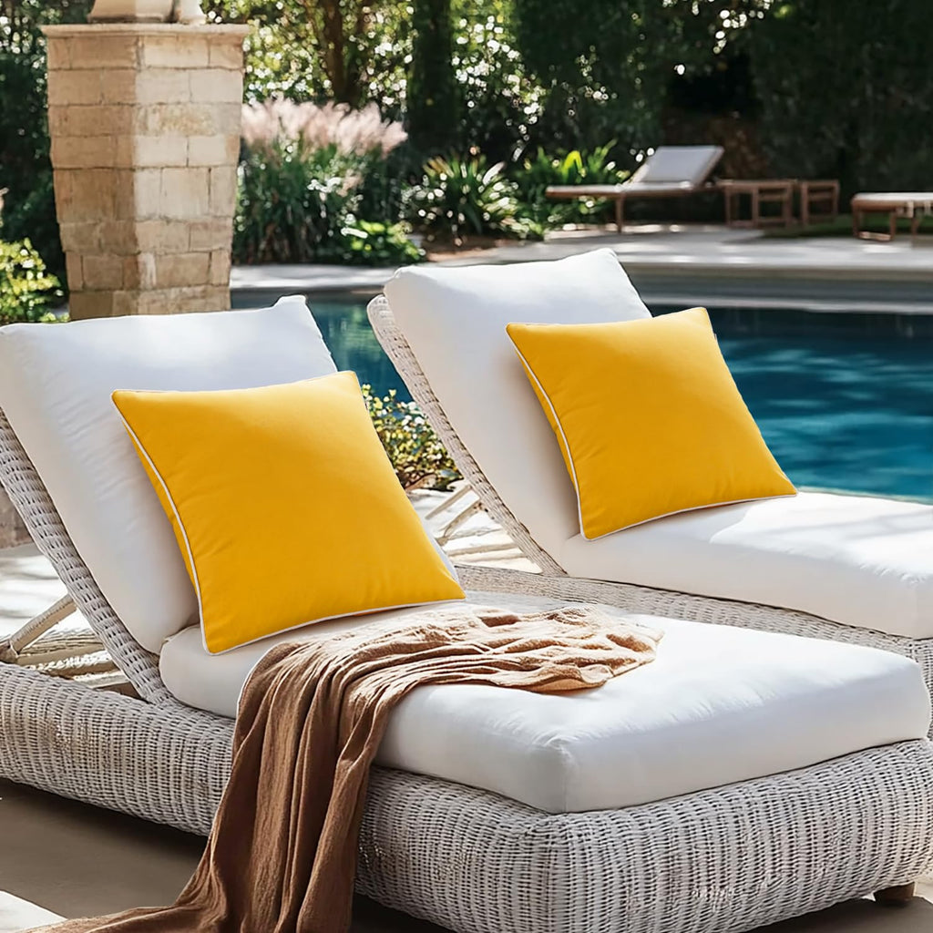 Outdoor Waterproof Pillow Covers 16x16 Yellow Pack of 2