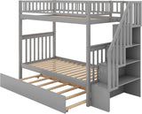 Stairway Bunk Bed Twin Over Twin with Trundle and Shelves,Can be Split into 3 Separate Beds,Wooden Triple Bunk Bed