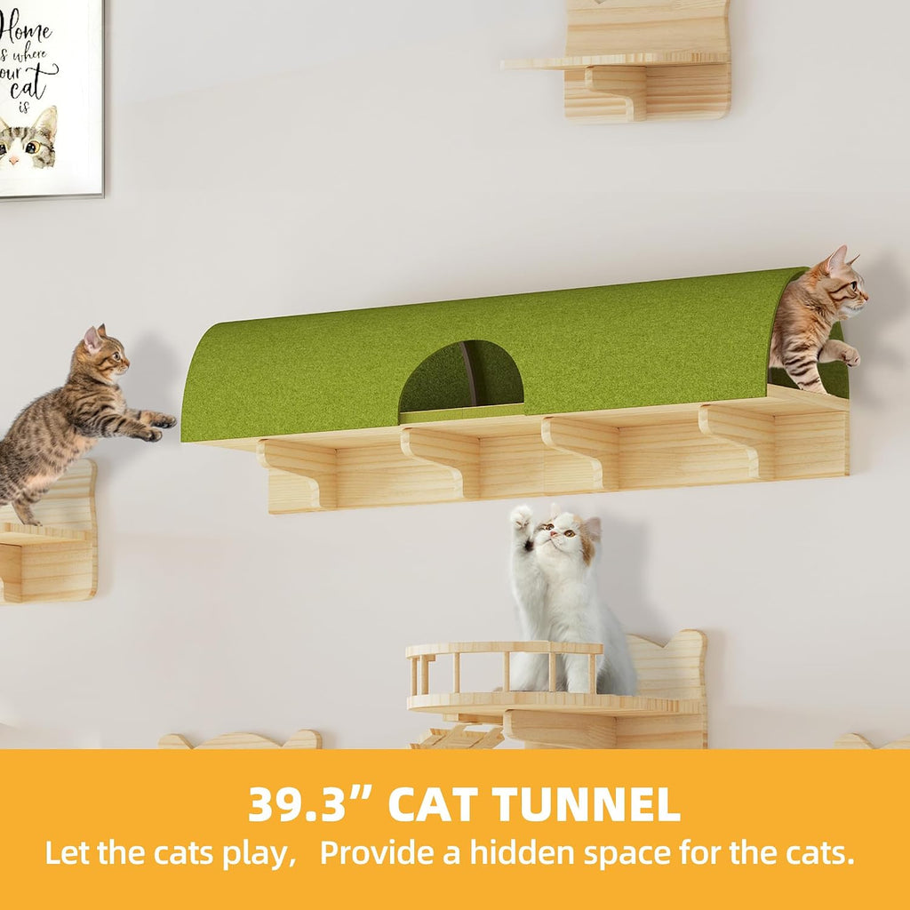 Cat Wall Shelves, 16-in-1 Cat Wall Furniture Set w/Tunnel & Bridge