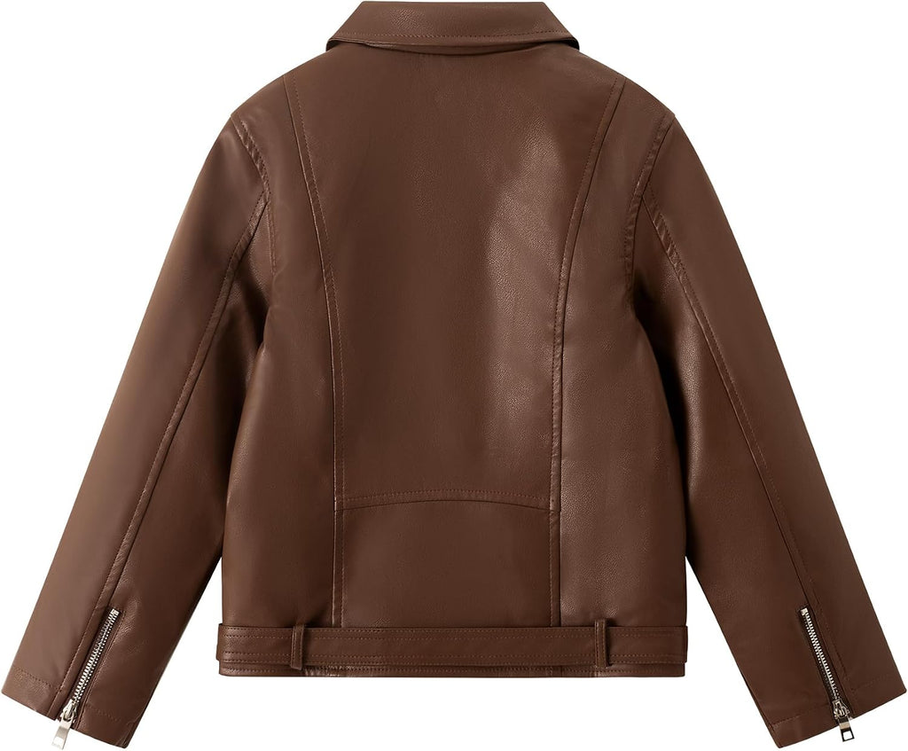 Boys Faux Leather Motorcycle Biker Jacket Asym-Zipper
