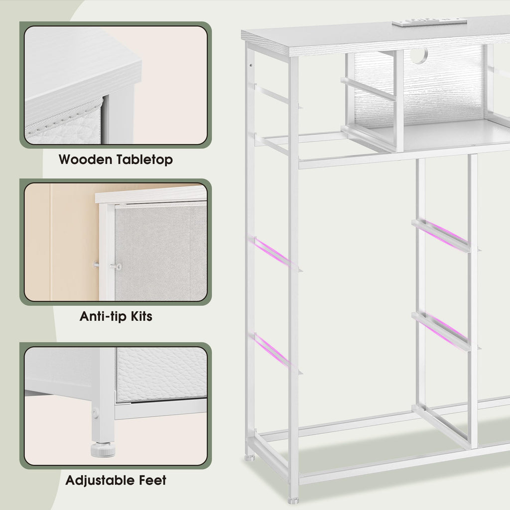 10-Drawer Tall, LED & Charging Station, White