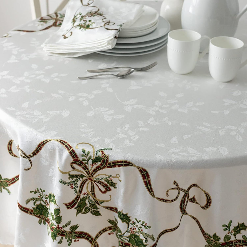 Heavyweight Engineered Printed Jacquard Fabric Christmas Table Cloth, Winter, and Christmas Tableclo
