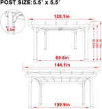 10x12 FT Wooden Pergola, Cedar Wood Gazebo with Flat Roof, O - Image 2